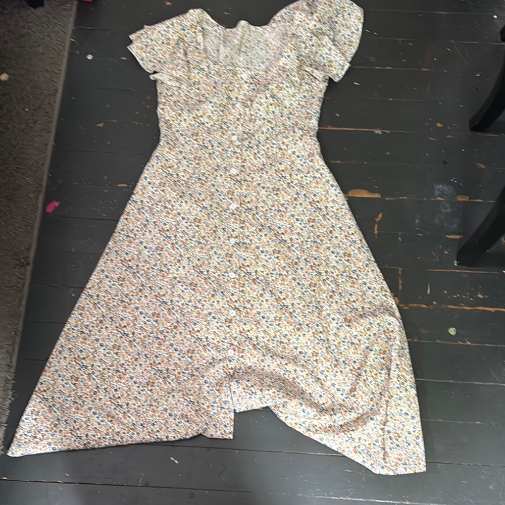 SHEIN Cream Asymmetrical Sundress with Flutter Sleeves